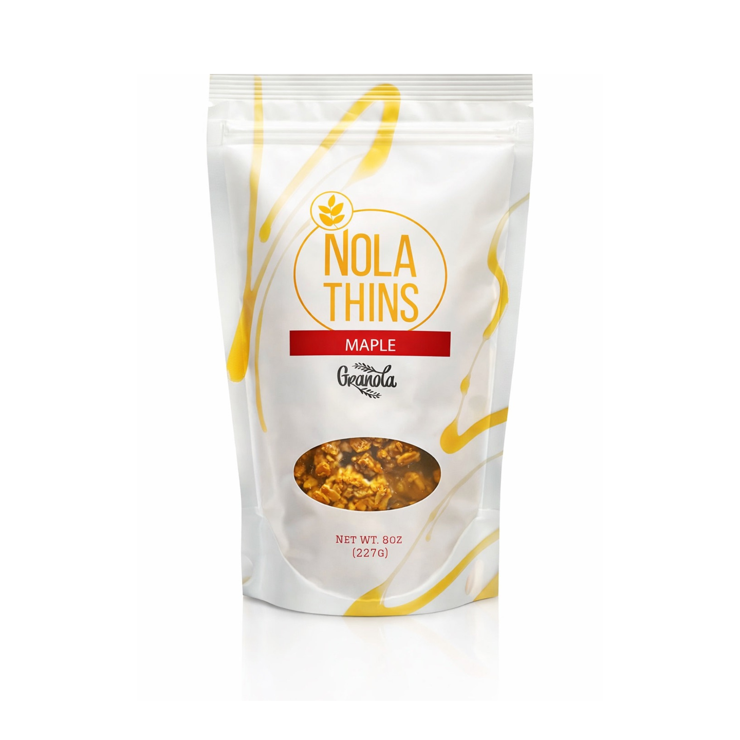 NolaThins Maple Granola 8oz bag — gluten-free vegan small-batch granola with pure maple syrup and golden clusters
